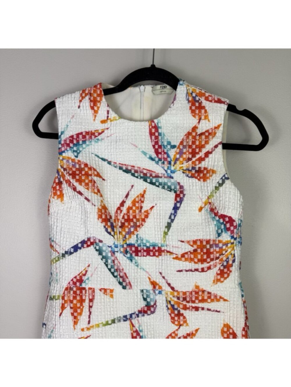 Fendi Bird Print Shift Dress IT36 XS Silk Lined Sleeveless Italy Resort Rare - Picture 6 of 9